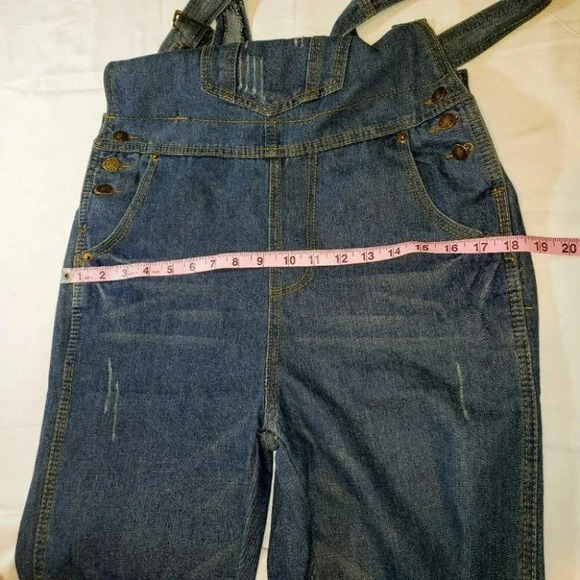 Distressed blue jean Overalls Small/Med - Picture 3 of 5